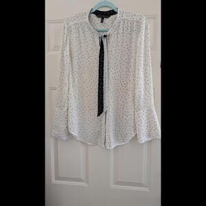White House Black Market Stylish Polka Dot Blouse with Tie Neck